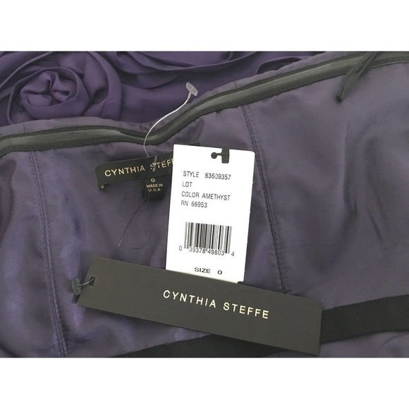 Cynthia Steffe | Womens Size 0 Rosette Appliqué Strapless Dress Purple Fit Short - Picture 13 of 14